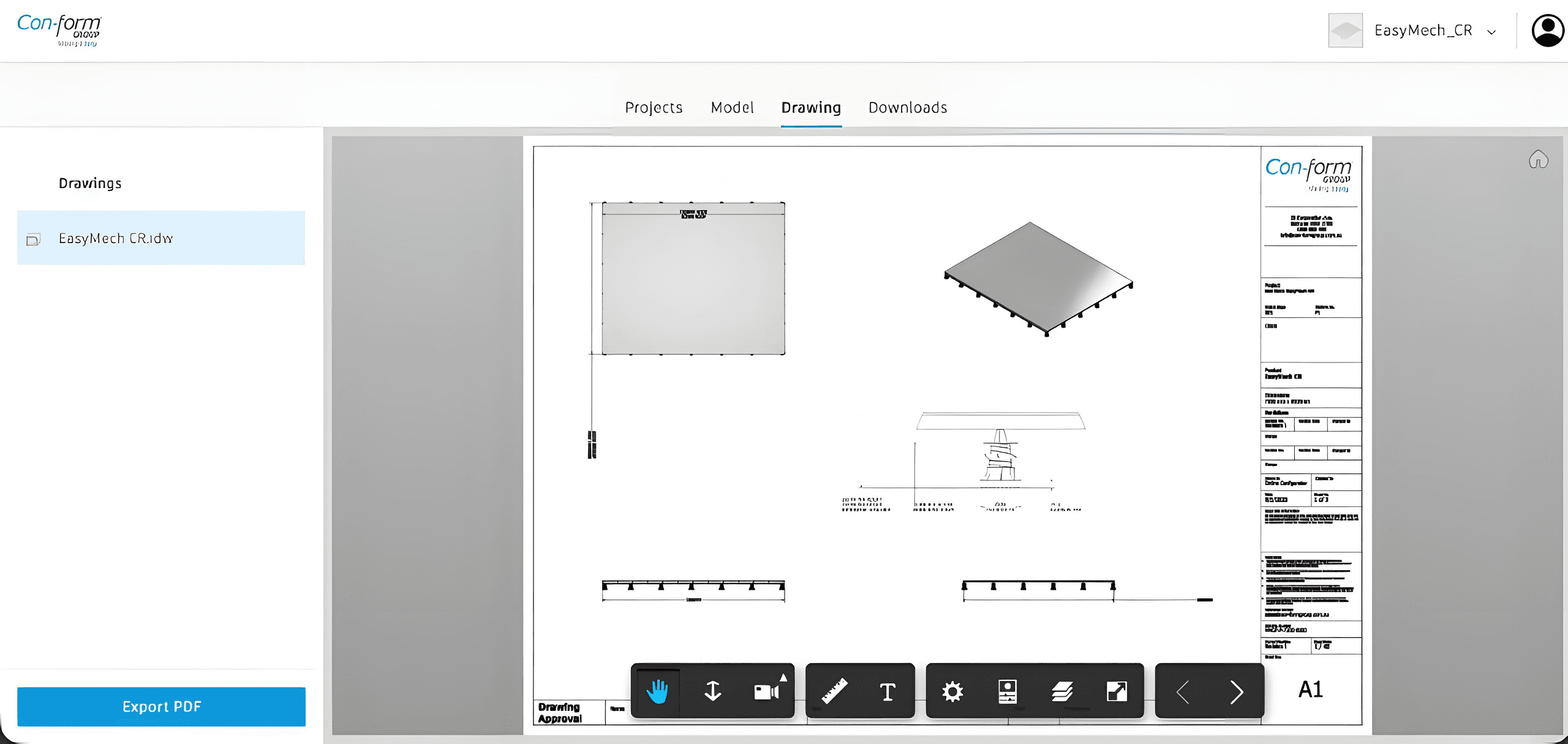Con-form configurator projects list with EasyFloor and EasyMech packages