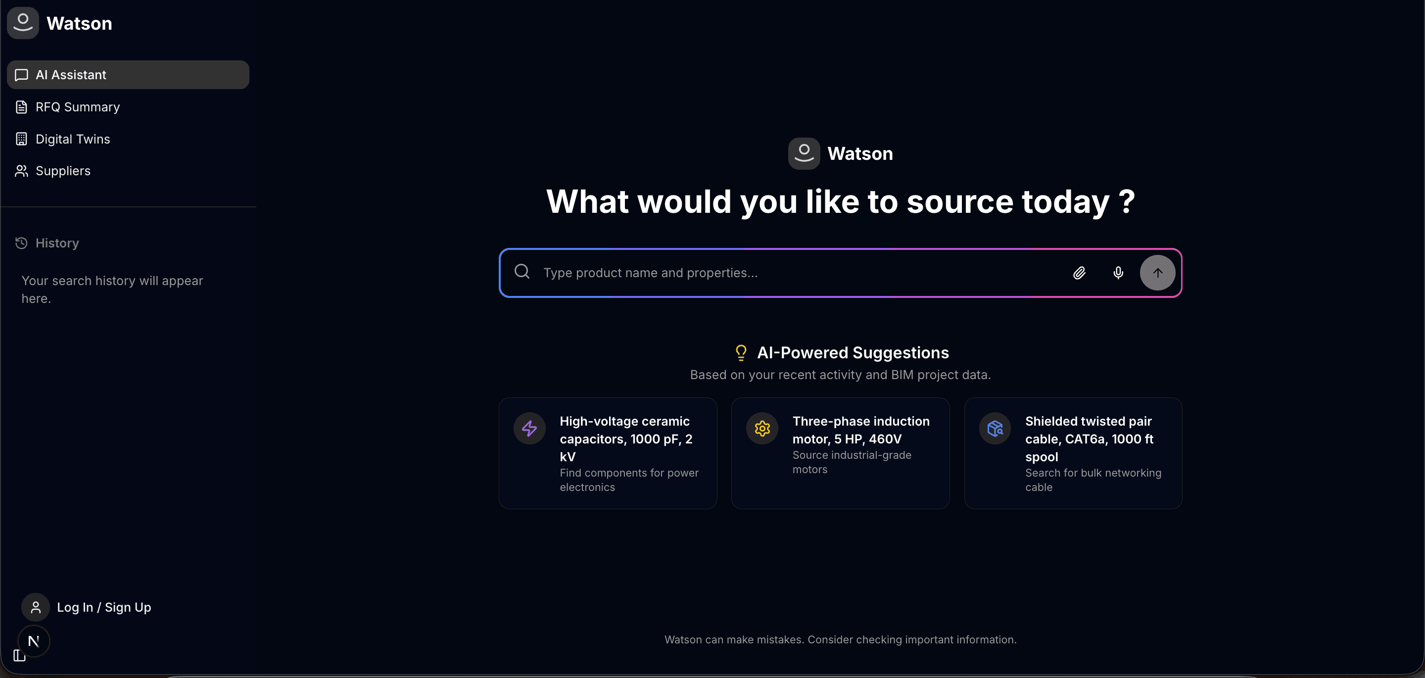 Watson RFQ-Formular mit KI-Beschaffungsassistent